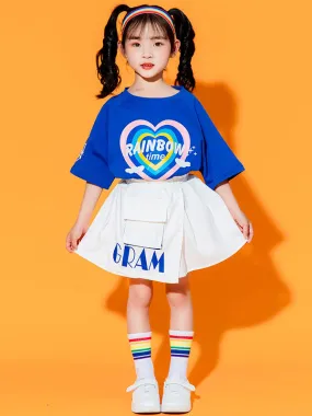 Hip Hop Dance Costumes Kid's Blue Women's Dancer Skirt Top Set Polyester Street Dancing Costume